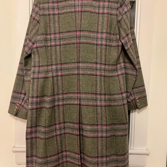 House of Bruar (Scottish) Plaid 100% Wool Lining Tweed Coat - Green w Pink/Lilac - Picture 7 of 7